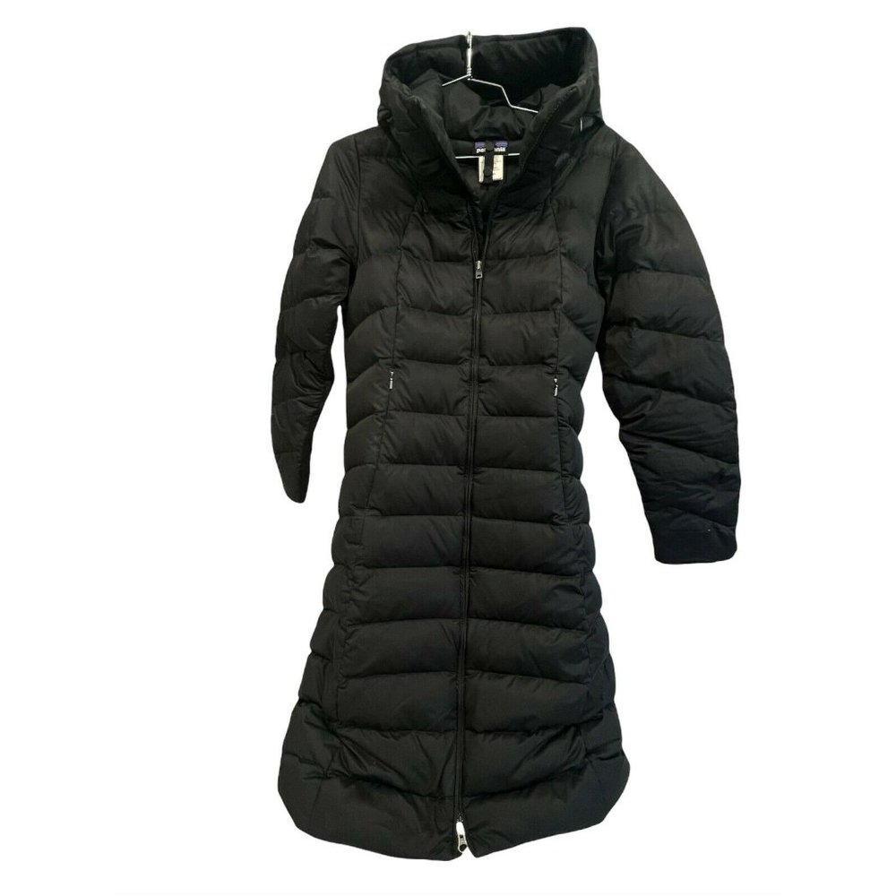 Patagonia  goose down long coat stand collar women size XS Black